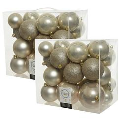 Foto van 52x stuks kunststof kerstballen licht parel/champagne 6-8-10 cm glans/mat/glitter - kerstbal