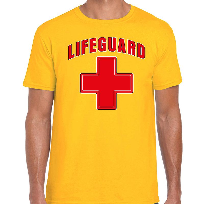 Foto van Bellatio decorationsa lifeguard verkleed t-shirt herena - strandwacht/carnaval outfit - geel 2xl - feestshirts