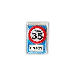 Foto van Happy birthday kaart met button 35 jaar - verjaardagskaarten