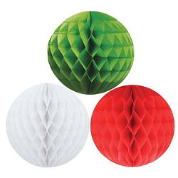 Foto van Kerstversiering set van 6x papieren kerstballen 10 cm groen wit en rood - kerstbal