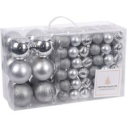 Foto van Zilveren kerstballen pakket 94-delig van kunststof - kerstbal