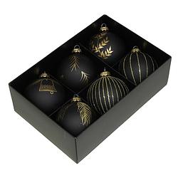 Foto van Othmar decorations kerstballen - gedecoreerd - 6x - 8 cm - zwart - kerstbal
