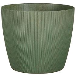 Foto van Plantenpot/bloempot kunststof donkergroen ribbels patroon - d26/h26 cm - plantenpotten