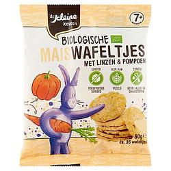 Foto van De kleine keuken biologische maiswafeltjes met linzen & pompoen 7+ maanden 50g bij jumbo