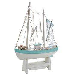 Foto van Giftdecor decoratiebeeld vissersboot 41,5 cm hout turquoise