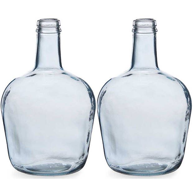 Foto van Bloemenvazen 2x stuks - flessen model - glas - blauw transparant - 19 x 31 cm - vazen