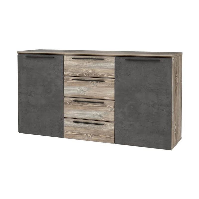 Foto van Meubella - dressoir maris - betonlook - licht eiken - 150 cm