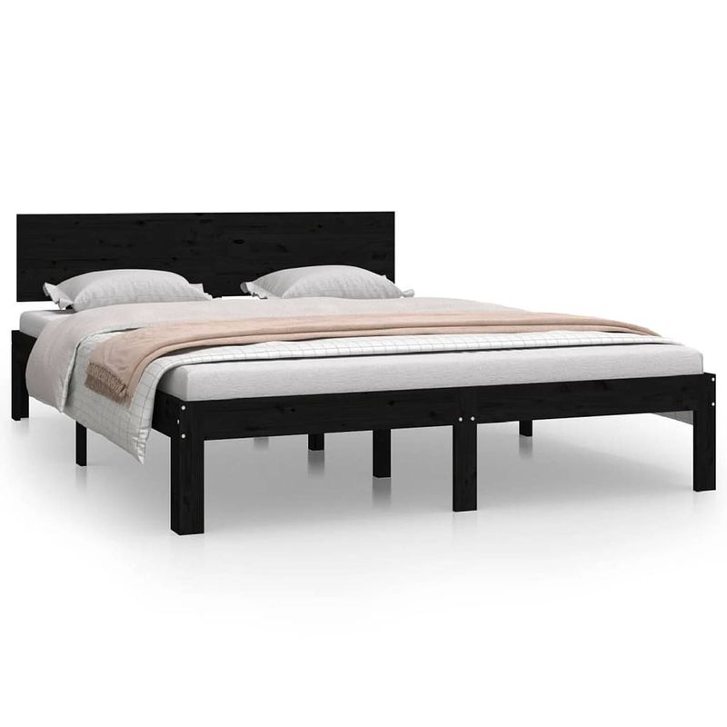 Foto van The living store bedframe grenenhout - zwart - 205.5 x 143.5 x 69.5 cm - voor matras 140 x 200 cm