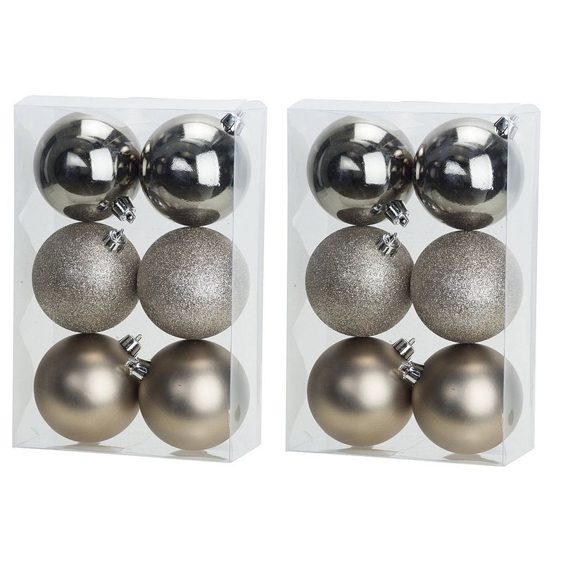 Foto van 12x stuks kunststof kerstballen champagne 8 cm mat/glans/glitter - kerstbal