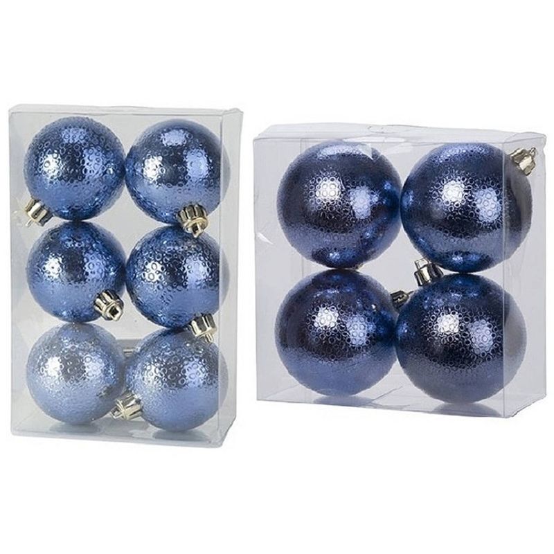 Foto van Kerstversiering set circel-motief kerstballen donkerblauw 6 - 8 cm - pakket van 20x stuks - kerstbal