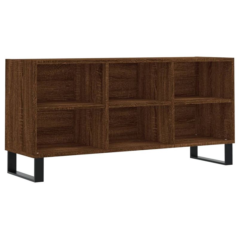 Foto van The living store tv-meubel - tv-kast met 6 vakken - 103.5 x 30 x 50 cm - bruin eiken - bewerkt hout en ijzer