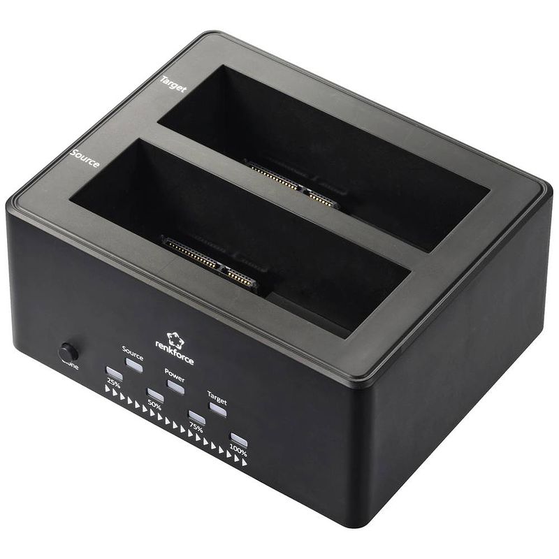 Foto van Renkforce rf-5576398 usb 3.2 gen 1 (usb 3.0) sata 2 poorten harde schijf-dockingstation 2.5 inch, 3.5 inch met clone-functie, met wis-functie