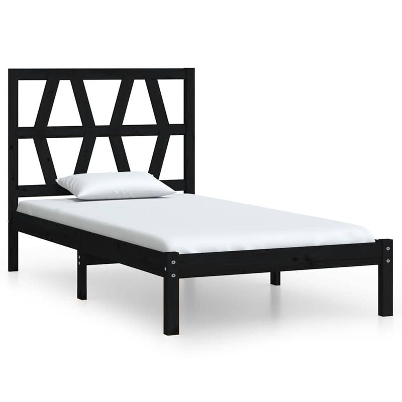 Foto van The living store klassiek grenenhouten bedframe - 195 x 80.5 x 31 cm - zwart