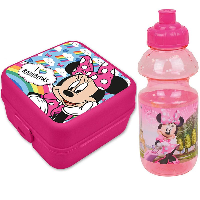 Foto van Disney minnie mouse lunchbox set voor kinderen - 2-delig - roze - kunststof - lunchboxen