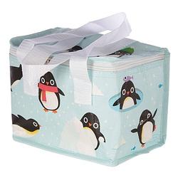 Foto van Kleine koeltas pinguin print blauw 20,5 cm 4 liter - koeltas