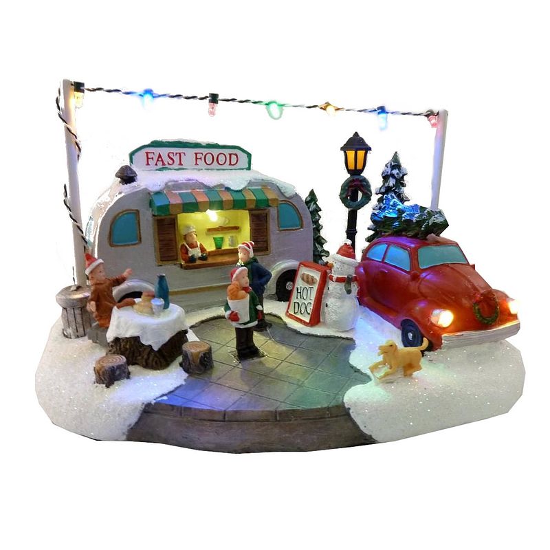 Foto van Dickensville kerstversiering fastfood bus led 16 cm keramiek