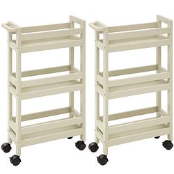 Foto van 5five keukentrolley - 2x - 3-laags - creme wit - d15 x b40 x h75 cm - opberg trolley