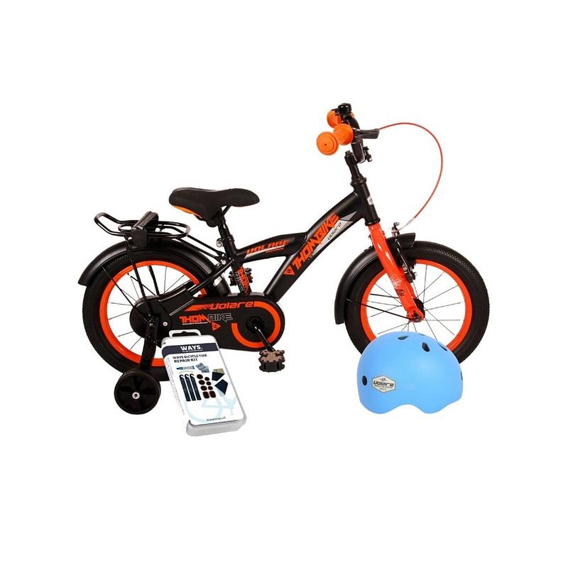 Foto van Volare kinderfiets thombike - 16 inch - zwart/geel - inclusief fietshelm & accessoires