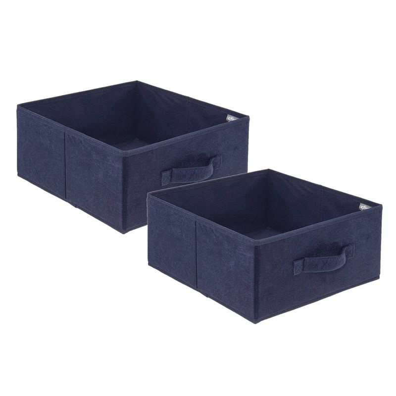 Foto van Set van 2x stuks opbergmand/kastmand 14 liter donkerblauw polyester 31 x 31 x 15 cm - opbergmanden