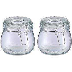 Foto van Zeller voorraadpot/bewaarpot alfie - 2x - 500 ml - glas - beugelsluiting - d11 x h11 cm - voorraadpot