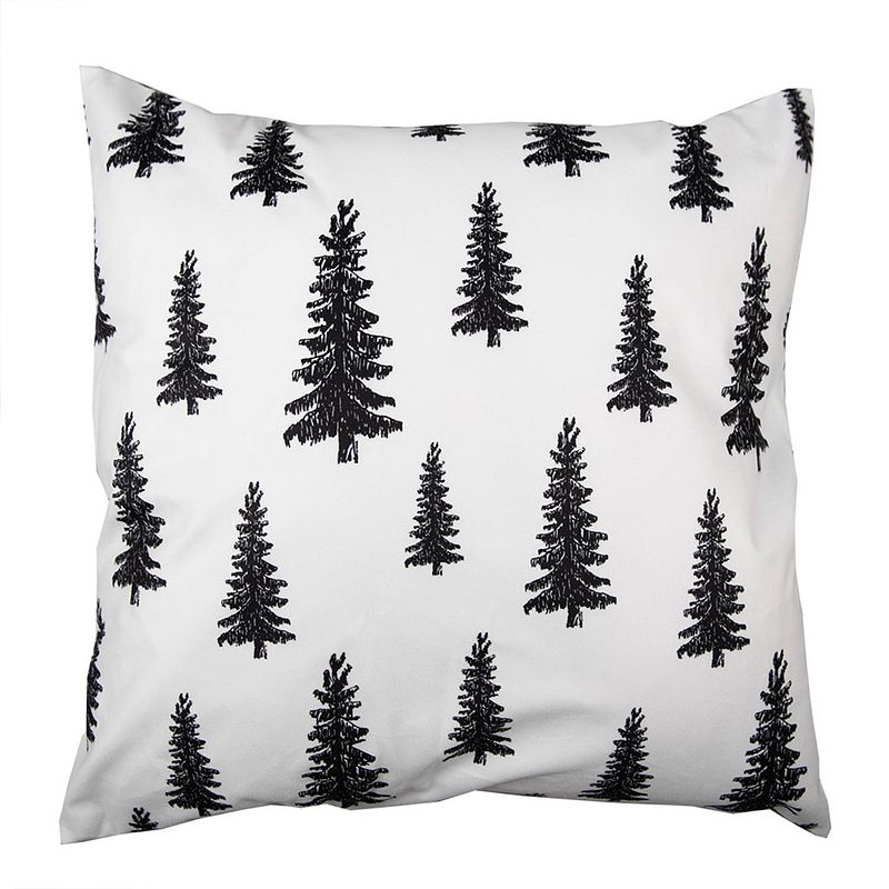 Foto van Clayre & eef kussenhoes 45x45 cm zwart wit polyester kerstbomen sierkussenhoes zwart sierkussenhoes