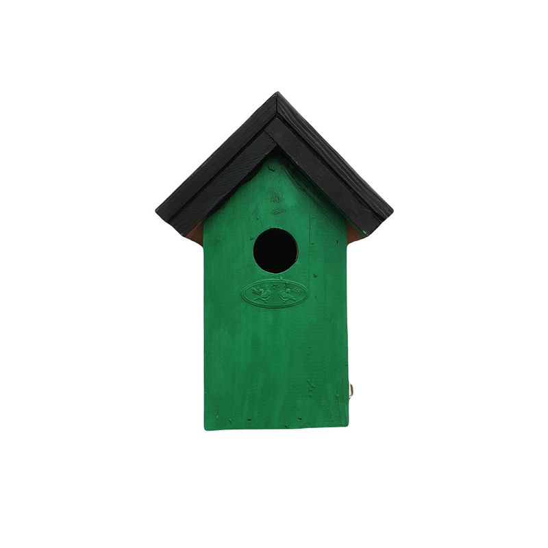 Foto van Houten vogelhuisje/nestkastje 22 cm - zwart/groen dhz schilderen pakket - vogelhuisjes