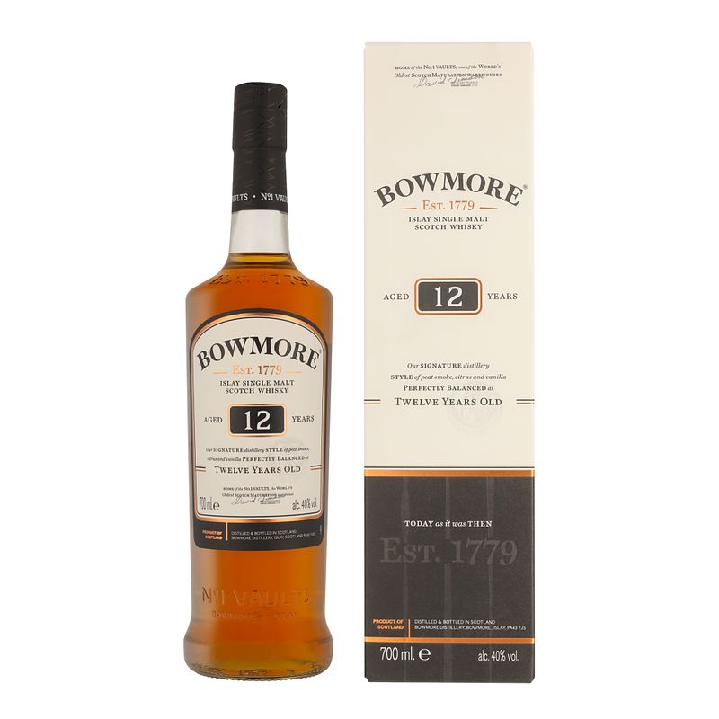 Foto van Bowmore 12 years 70cl whisky + giftbox