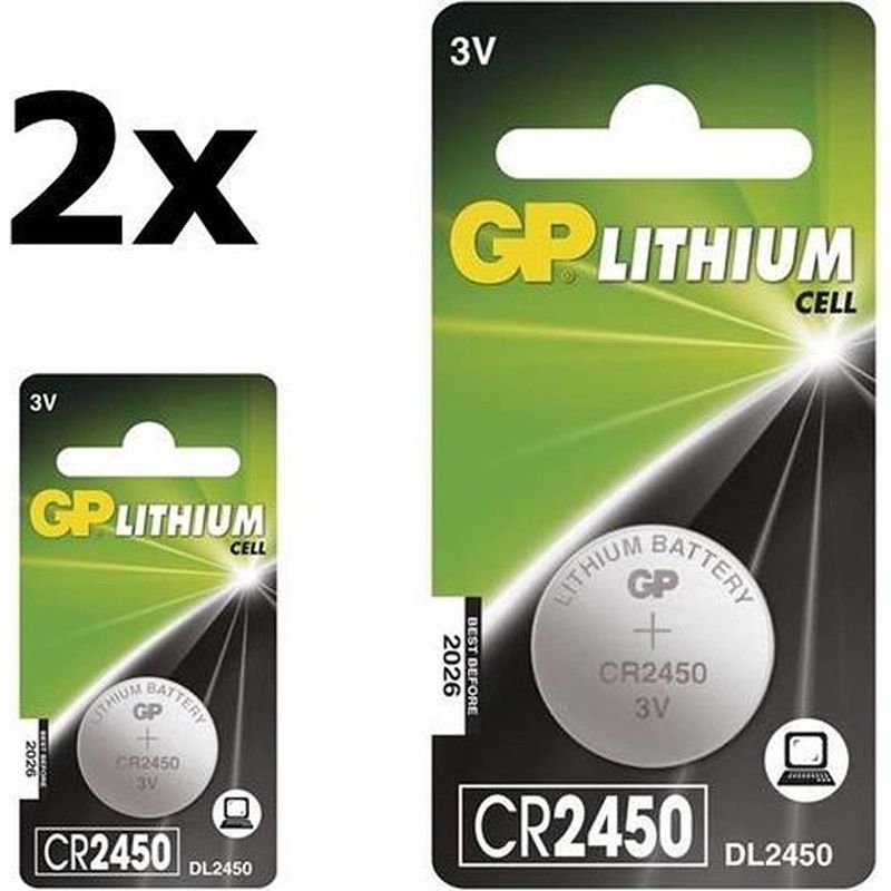 Foto van 2 stuks gp cr2450, dl2450, ecr2450 3v lithium knoopcel batterij