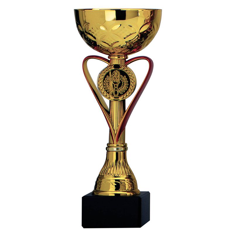 Foto van Luxe trofee/prijs beker - goud met rood hart - metaal - 20 x 8 cm - fopartikelen