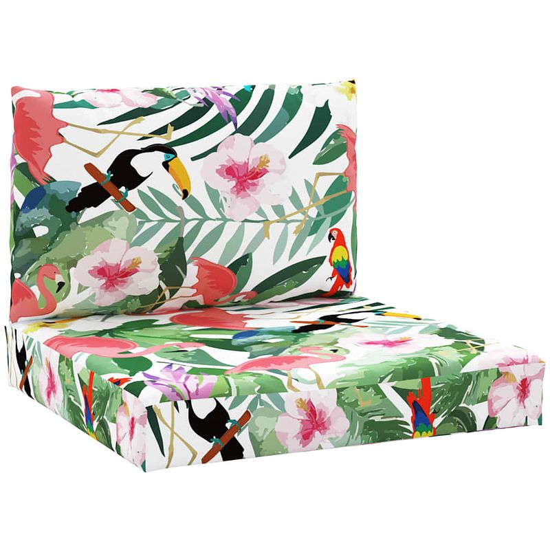 Foto van The living store palletkussens - polyester - zachte vulling - geschikt voor binnen en buiten - 60x60x8 cm - met vogels