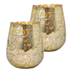 Foto van Set van 2x stuks glazen design windlicht/kaarsenhouder champagne goud 12 x 15 x 12 cm - waxinelichtjeshouders