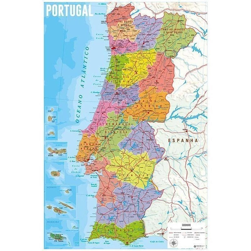 Foto van Grupo erik map portugal physical politic poster 61x91,5cm