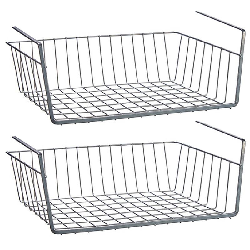 Foto van 2x stuks kast opberg/opruim mandjes van staal grijs 41 x 25 cm - opbergmanden