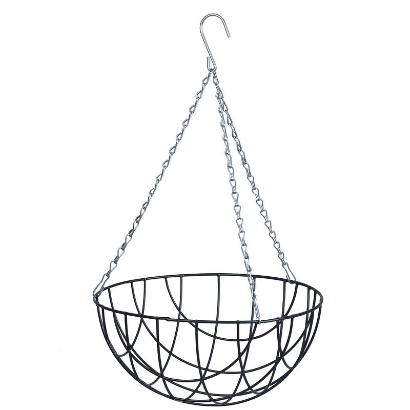 Foto van Hanging basket / plantenbak donkergroen met ketting 16 x 30 x 30 cm - metaaldraad - hangende bloeme - plantenbakken