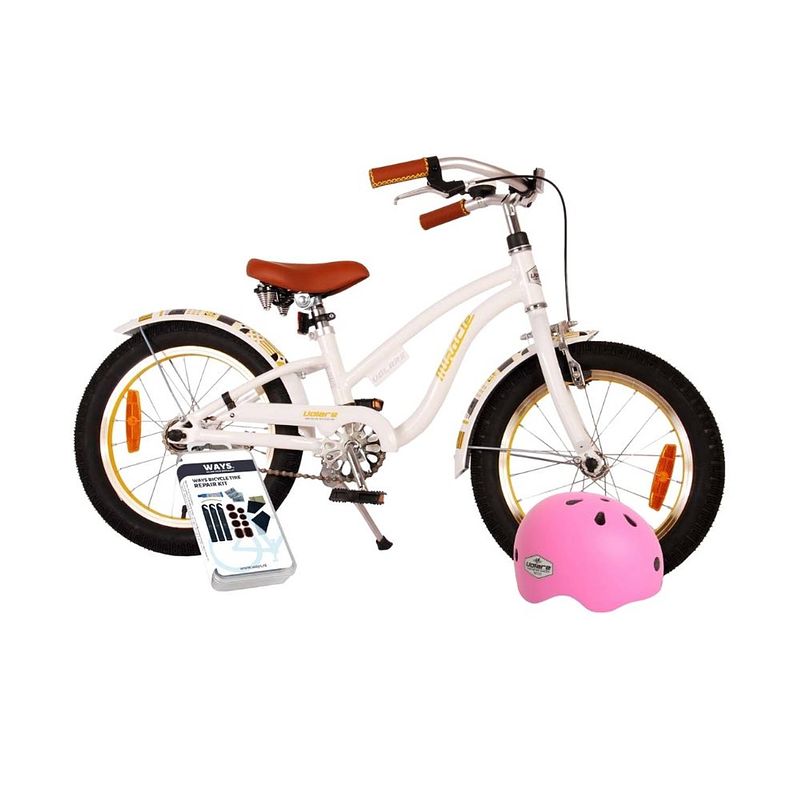 Foto van Volare kinderfiets miracle cruiser - 16 inch - wit - met fietshelm en accessoires