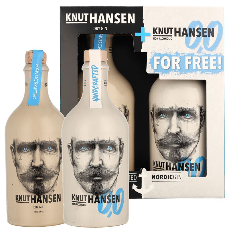 Foto van Knut hansen gin & knut hansen 0.0 1 liter gedistilleerd + giftbox