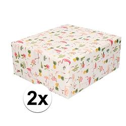 Foto van 2x inpakpapier/cadeaupapier roze flamingos 200 x 70 cm - cadeaupapier