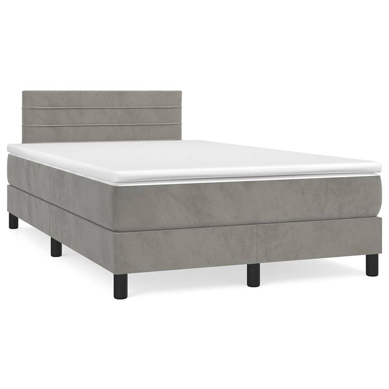 Foto van The living store boxspringbed - lichtgrijs - 203 x 120 x 78/88 cm - fluweel - verstelbaar hoofdbord - pocketvering