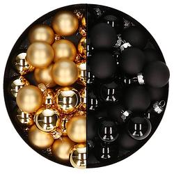 Foto van Mini kerstballen - 48x st - goud en zwart - 2,5 cm - glas - kerstbal