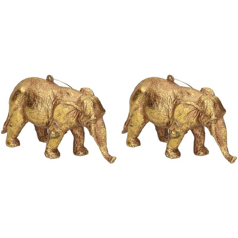 Foto van 2x kersthangers figuurtjes olifant goud 12 cm - kersthangers