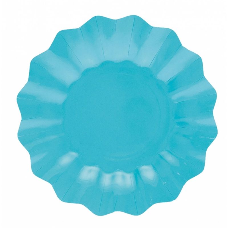 Foto van 32x diepe kartonnen bordjes turquoise 27 cm - feestbordjes