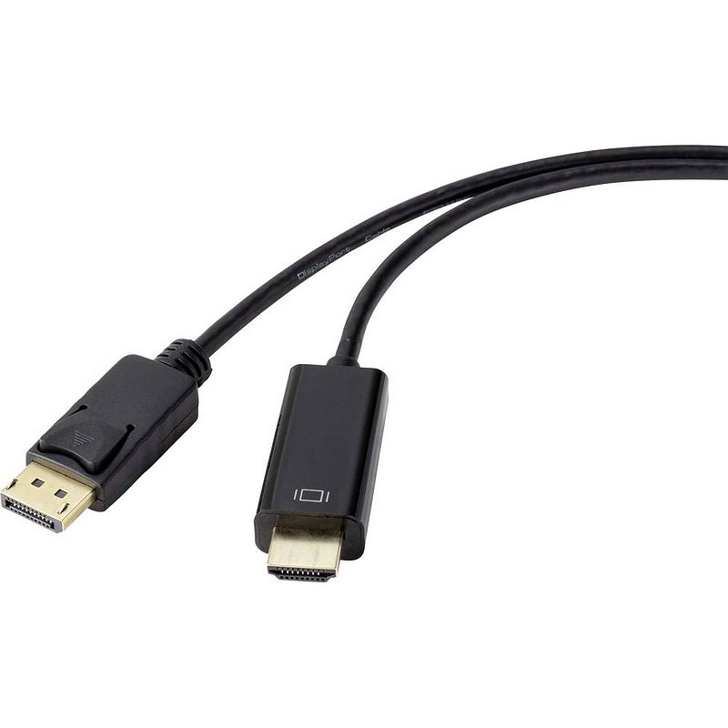 Foto van Renkforce displayport / hdmi adapterkabel displayport stekker, hdmi-a stekker 1.80 m zwart rf-4547688 vergulde steekcontacten displayport-kabel