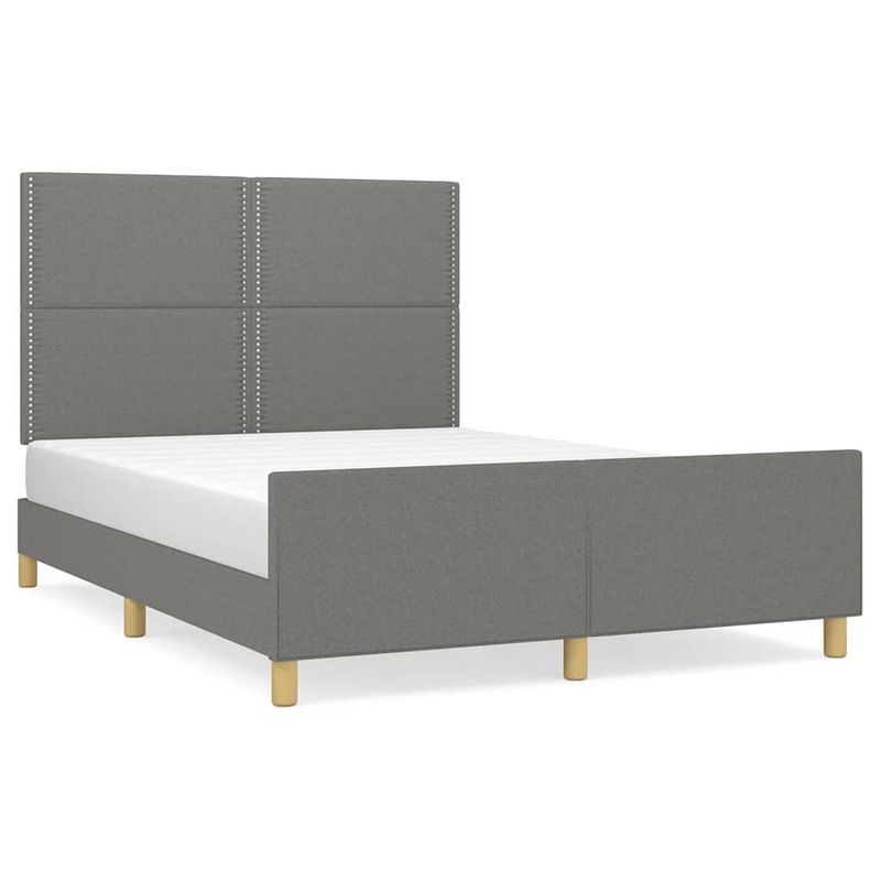 Foto van The living store bedframe donkergrijs - 193 x 146 x 118/128 cm - verstelbaar hoofdeinde - duurzaam materiaal