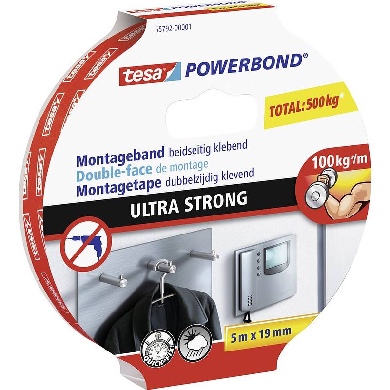 Foto van Tesa ultra strong 55792-00001-02 montagetape tesa powerbond wit (l x b) 5 m x 19 mm 1 stuk(s)