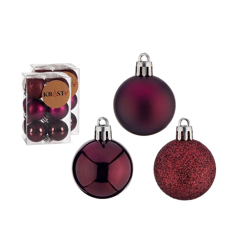 Foto van Krist+ kleine kerstballen - 24x st- bordeaux rood - kunststof -4 cm - kerstbal