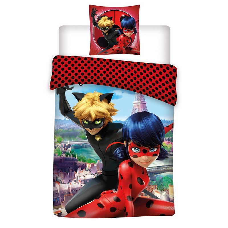 Foto van Miraculous dekbedovertrek ladybug en cat noir 140 x 200 cm