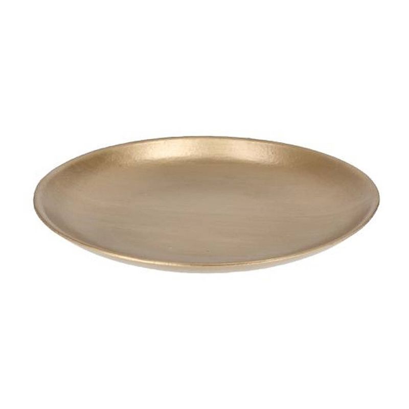 Foto van Rond kaarsenbord/kaarsenplateau goud hout 28 cm - kaarsenplateaus