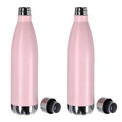 Foto van 2x stuks thermosflessen / isoleerflessen roze rvs 0.75 l - thermosflessen