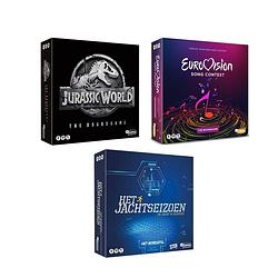 Foto van Spellenset - 3 stuks - jurassic world the boardgame & eurovisie songfestival spel & het jachtseizoen