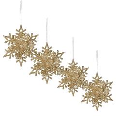 Foto van Christmas decoration kersthangers sneeuwvlokken 4x -champagne -11,5 cm - kersthangers